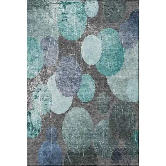 Teal And Gray Abstract Washable Area Rug With UV Protection Photo 4
