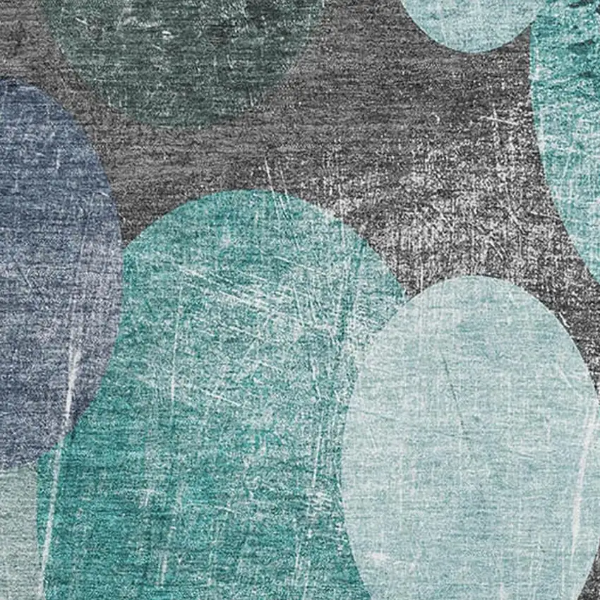 Teal And Gray Abstract Washable Area Rug With UV Protection Photo 3