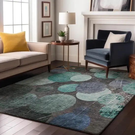 Teal And Gray Abstract Washable Area Rug With UV Protection Photo 5