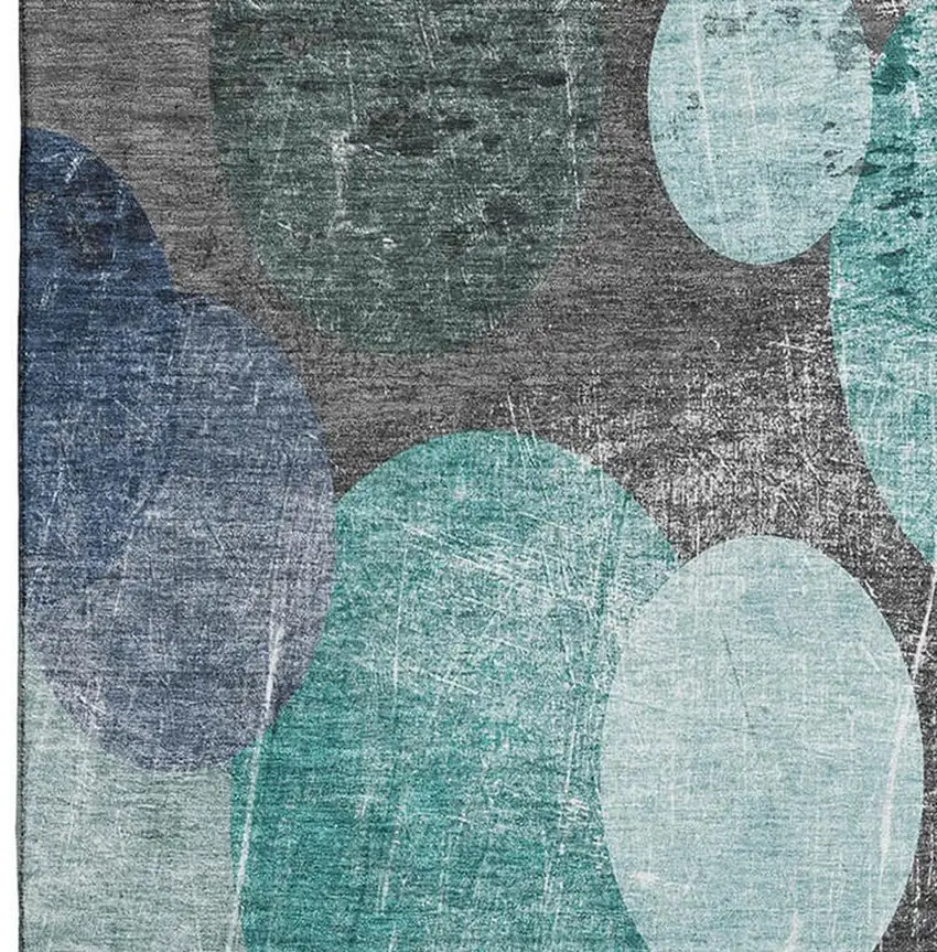 Teal And Gray Abstract Washable Area Rug With UV Protection Photo 8