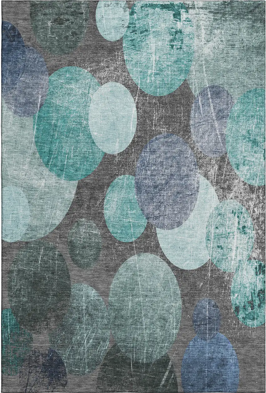 Teal And Gray Abstract Washable Area Rug With UV Protection Photo 1
