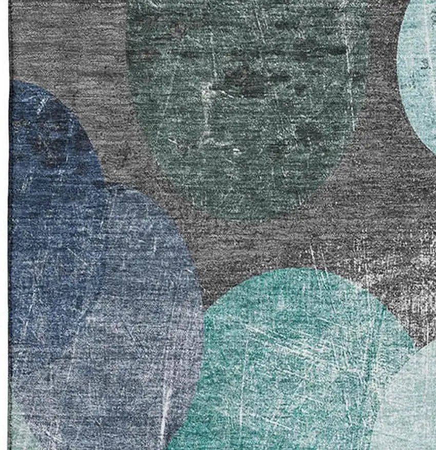 Teal And Gray Abstract Washable Area Rug With UV Protection Photo 3