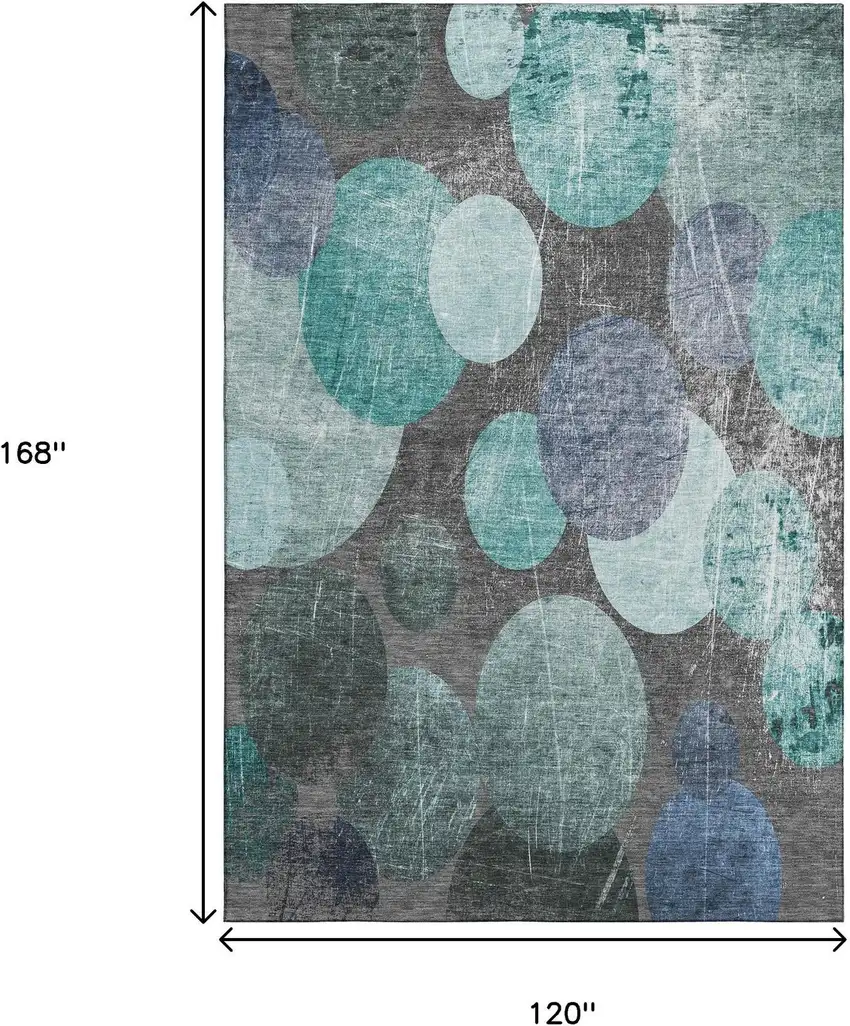 Teal And Gray Abstract Washable Area Rug With UV Protection Photo 7