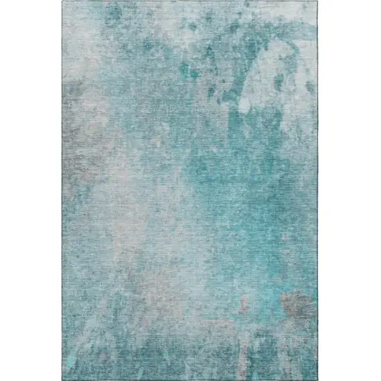 Teal And Gray Abstract Washable Area Rug With UV Protection Photo 4