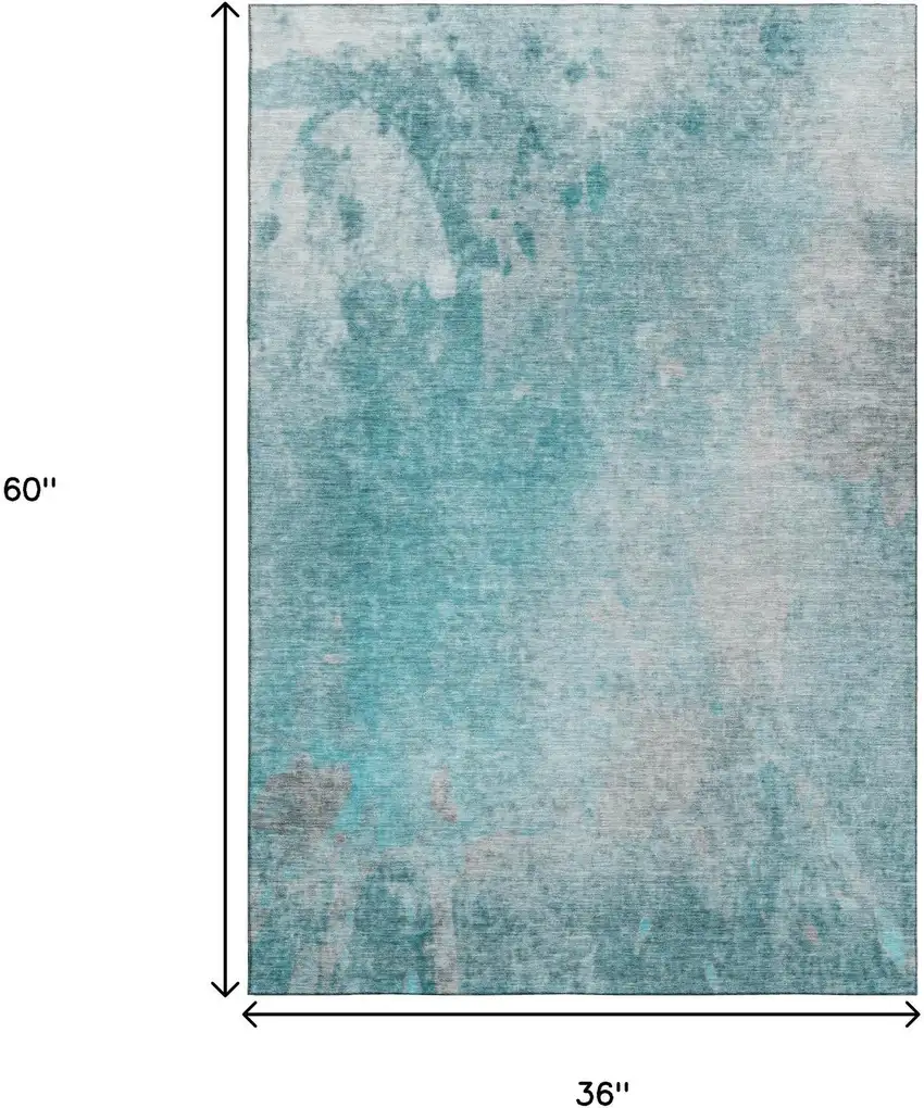 Teal And Gray Abstract Washable Area Rug With UV Protection Photo 7