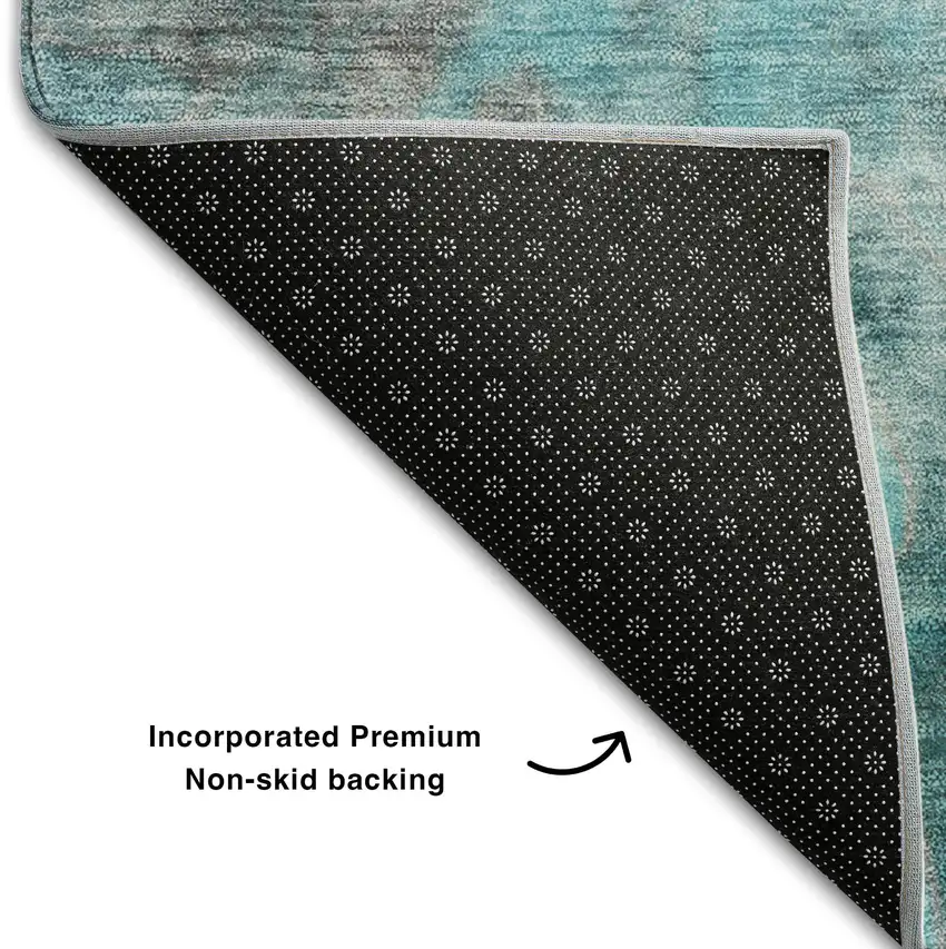 Teal And Gray Abstract Washable Area Rug With UV Protection Photo 9