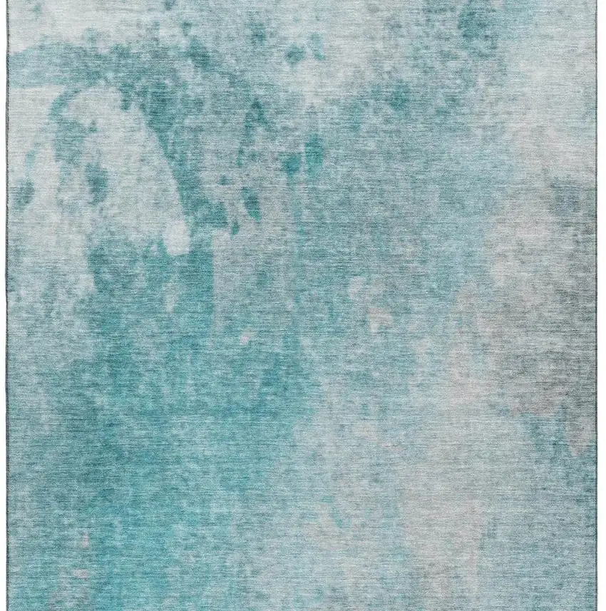 Teal And Gray Abstract Washable Area Rug With UV Protection Photo 8