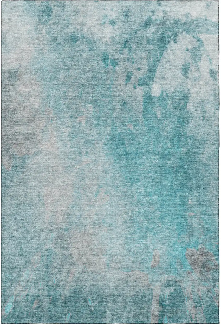 Teal And Gray Abstract Washable Area Rug With UV Protection Photo 4