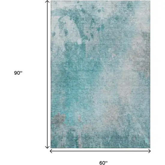 Teal And Gray Abstract Washable Area Rug With UV Protection Photo 3