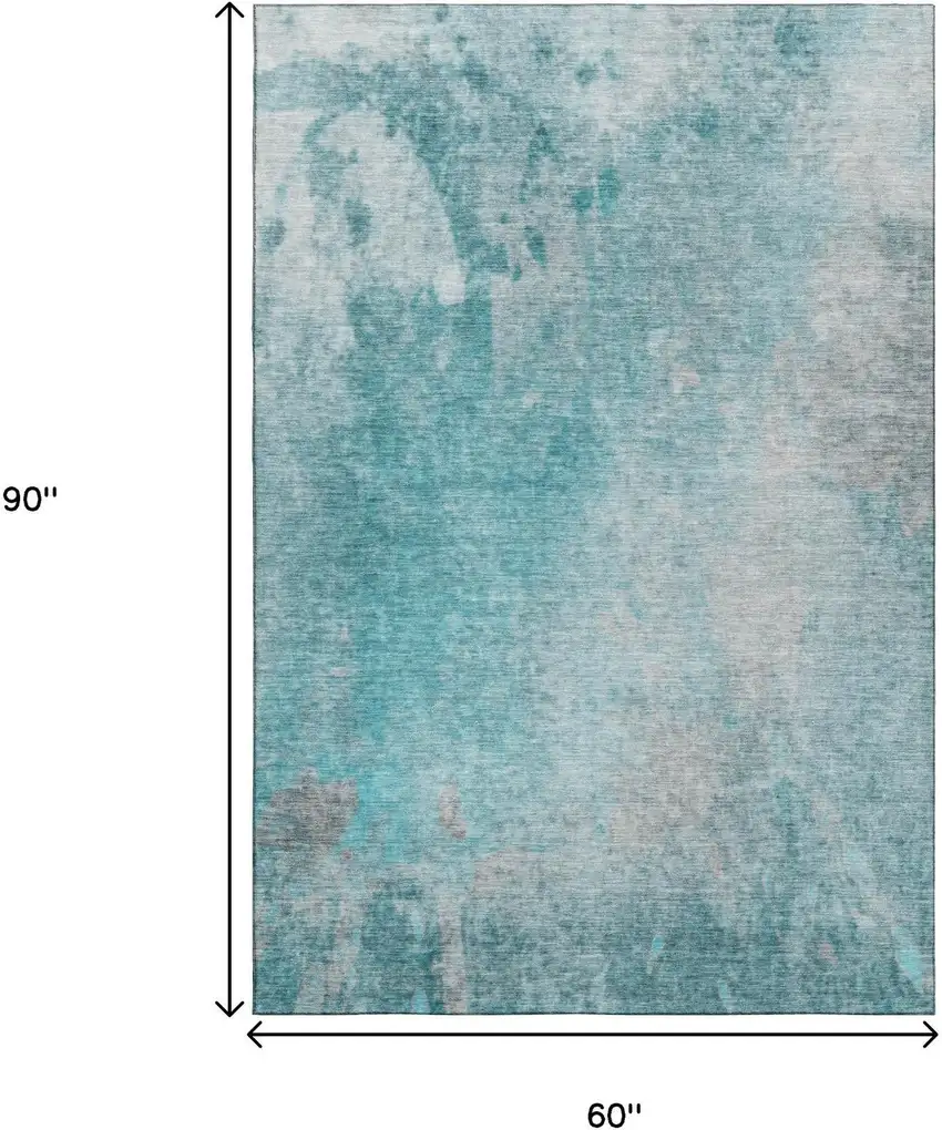 Teal And Gray Abstract Washable Area Rug With UV Protection Photo 3