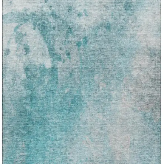 Teal And Gray Abstract Washable Area Rug With UV Protection Photo 3