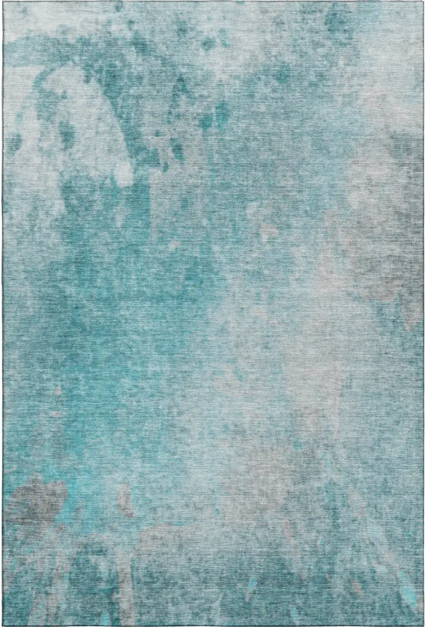 Teal And Gray Abstract Washable Area Rug With UV Protection Photo 1