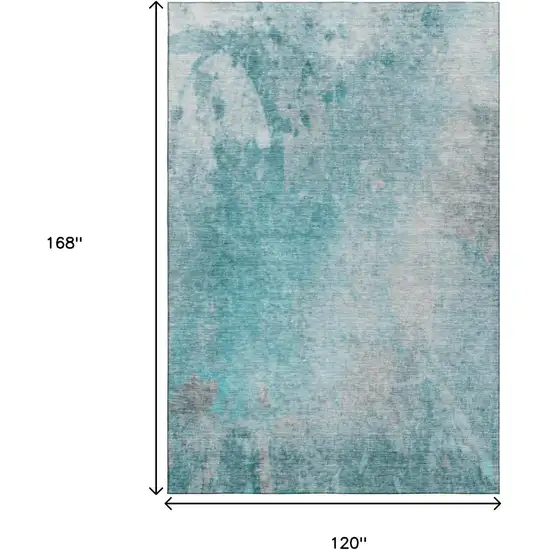 Teal And Gray Abstract Washable Area Rug With UV Protection Photo 3
