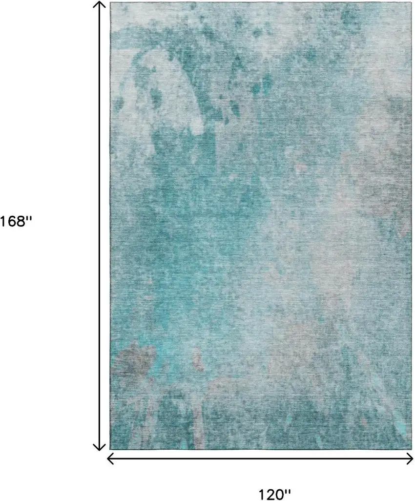 Teal And Gray Abstract Washable Area Rug With UV Protection Photo 3
