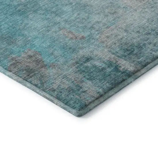 Teal And Gray Abstract Washable Area Rug With UV Protection Photo 7