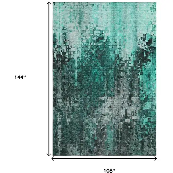 Teal And Gray Abstract Washable Area Rug With UV Protection Photo 8
