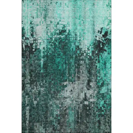 Teal And Gray Abstract Washable Area Rug With UV Protection Photo 1
