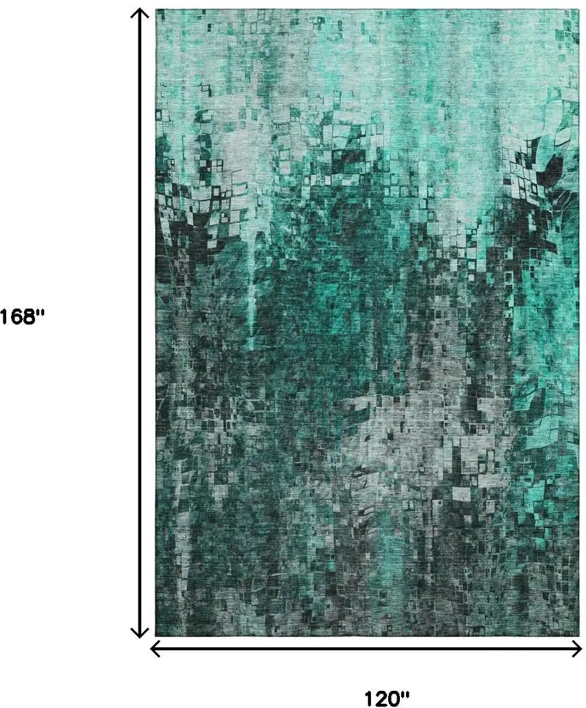 Teal And Gray Abstract Washable Area Rug With UV Protection Photo 8