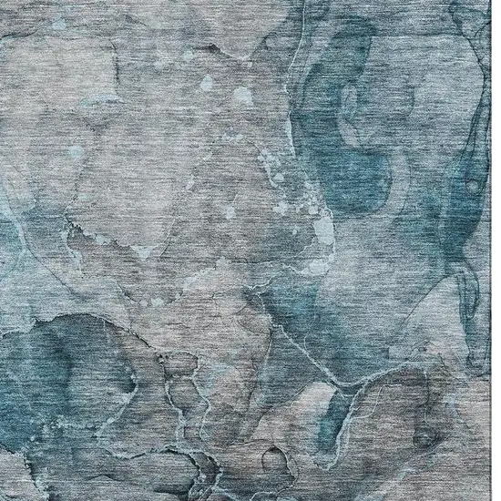 Teal And Gray Abstract Washable Area Rug With UV Protection Photo 3