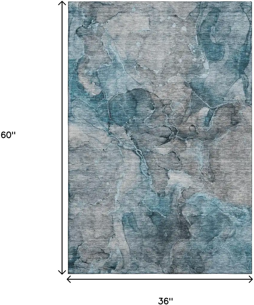 Teal And Gray Abstract Washable Area Rug With UV Protection Photo 6