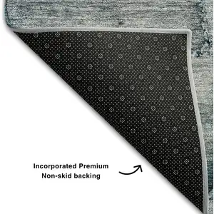 Photo of Teal And Gray Abstract Washable Area Rug With UV Protection