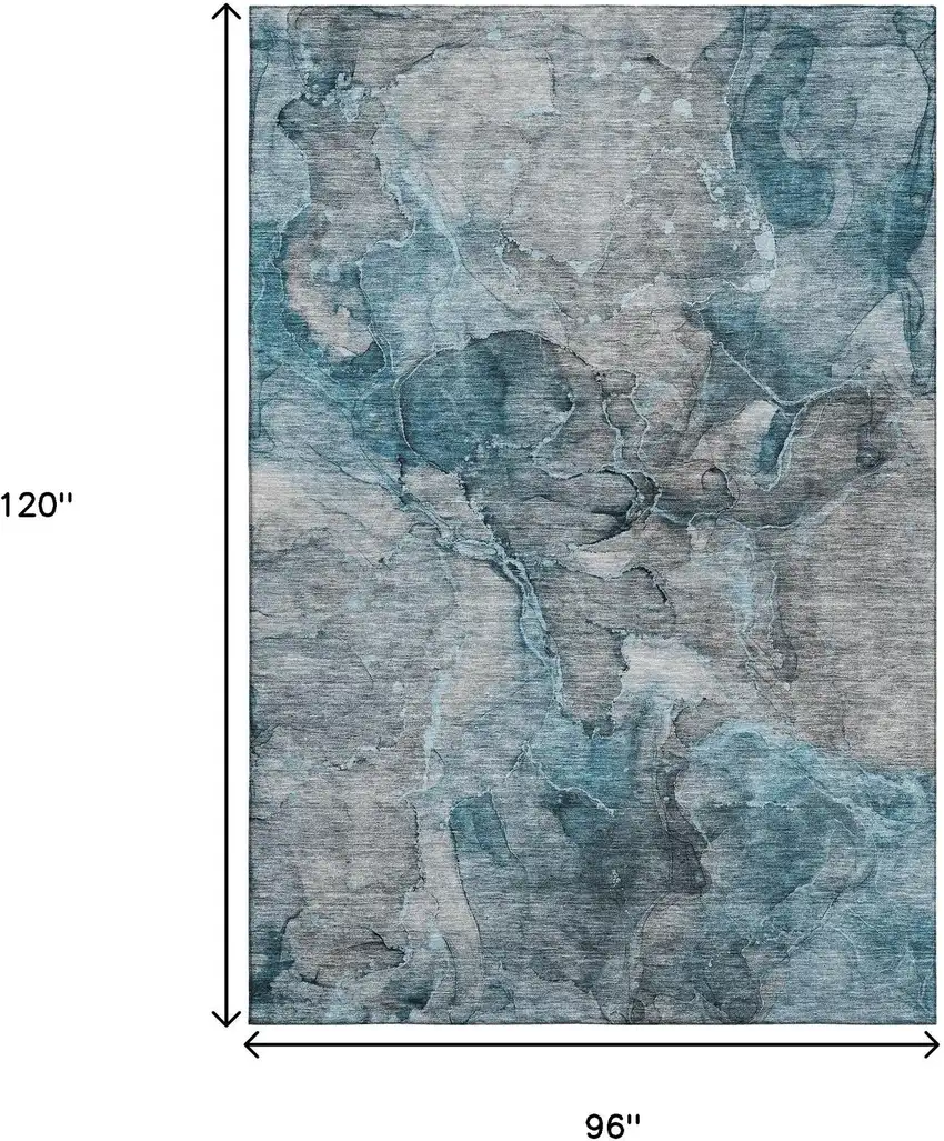 Teal And Gray Abstract Washable Area Rug With UV Protection Photo 3