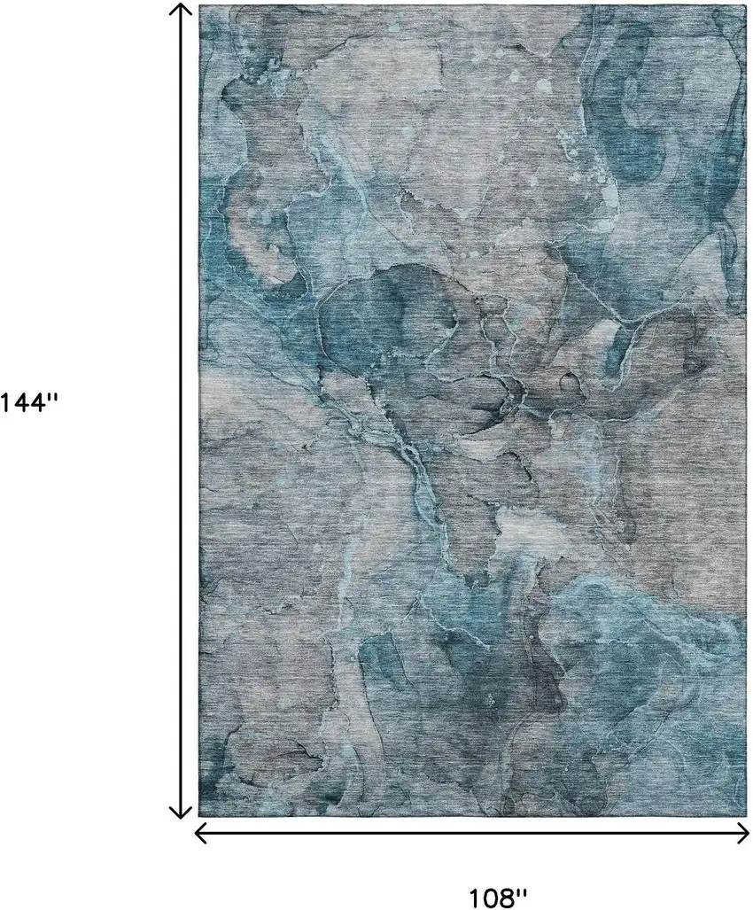 Teal And Gray Abstract Washable Area Rug With UV Protection Photo 3