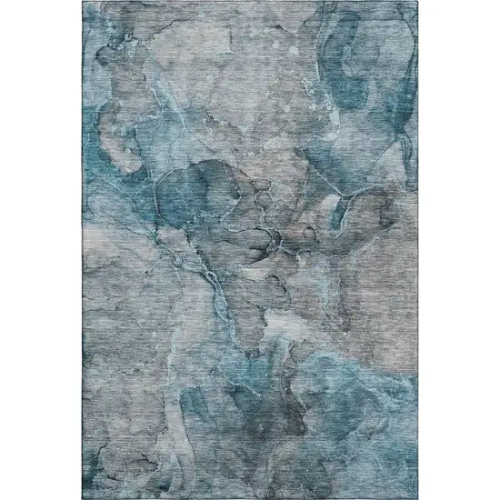 Teal And Gray Abstract Washable Area Rug With UV Protection Photo 2