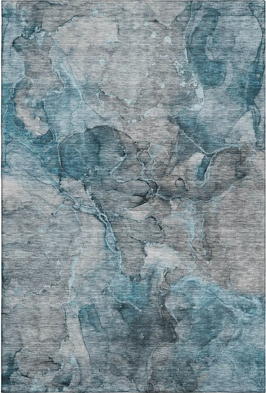 Teal And Gray Abstract Washable Area Rug With UV Protection Photo 2