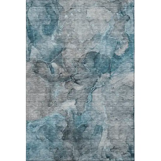 Teal And Gray Abstract Washable Area Rug With UV Protection Photo 4