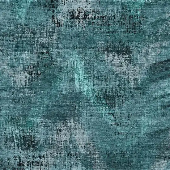 Teal And Gray Abstract Washable Area Rug With UV Protection Photo 3