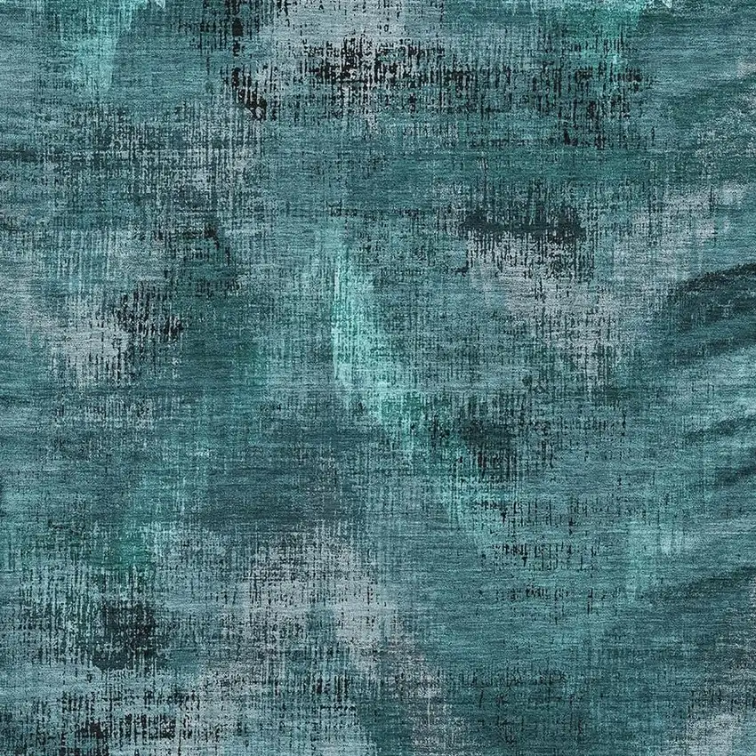 Teal And Gray Abstract Washable Area Rug With UV Protection Photo 3