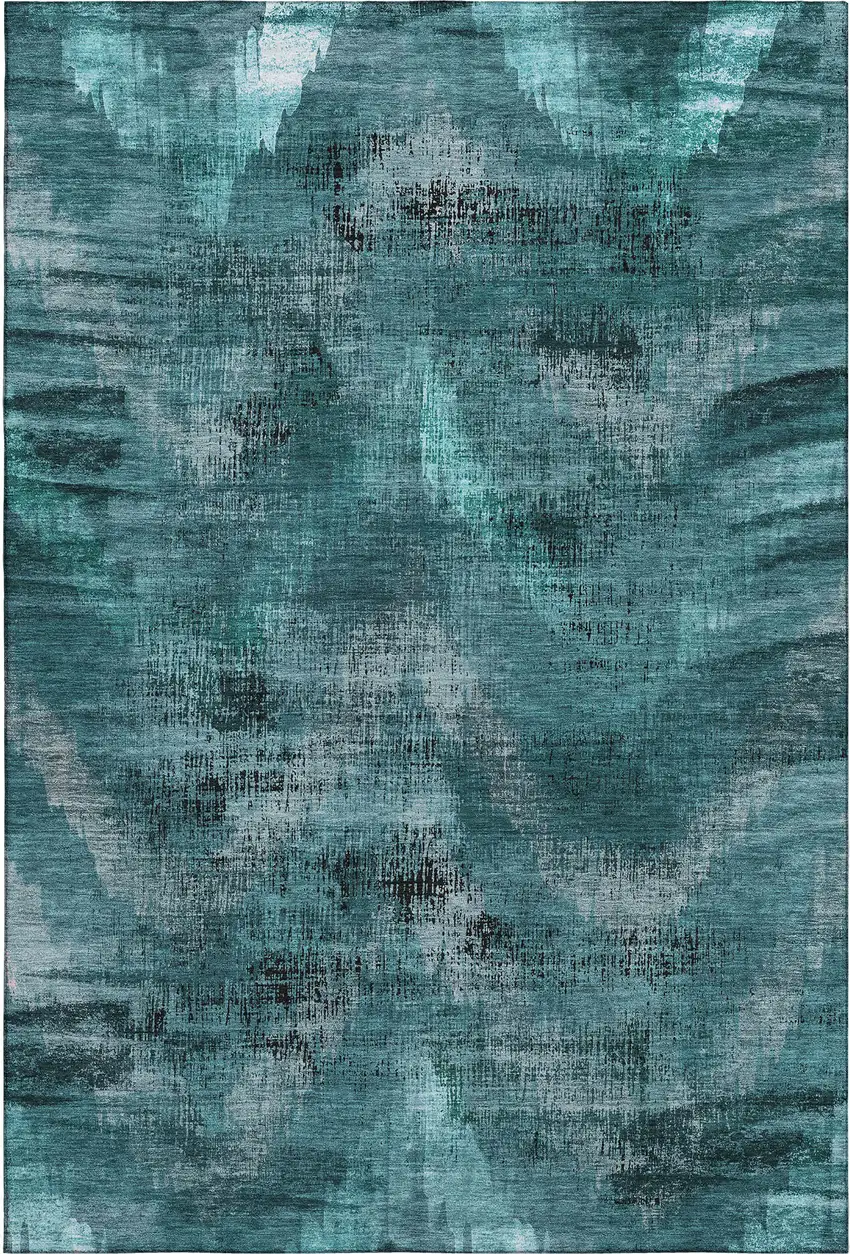 Teal And Gray Abstract Washable Area Rug With UV Protection Photo 1