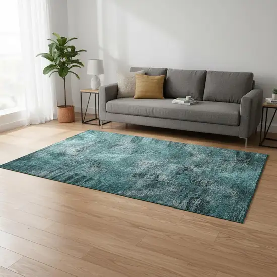 Teal And Gray Abstract Washable Area Rug With UV Protection Photo 2