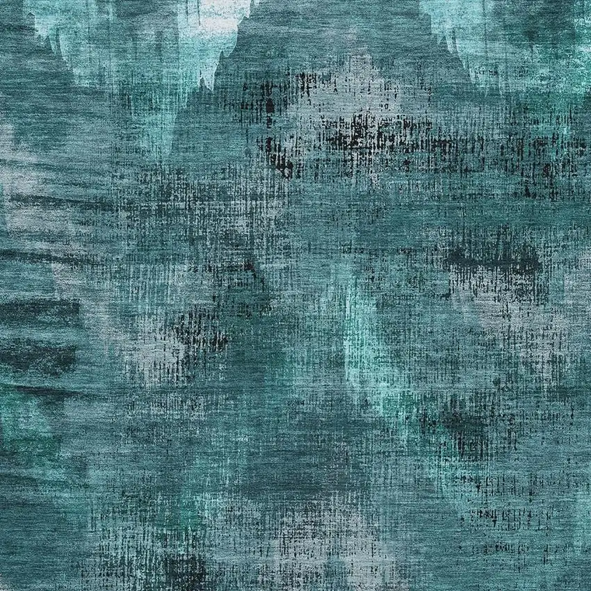 Teal And Gray Abstract Washable Area Rug With UV Protection Photo 3