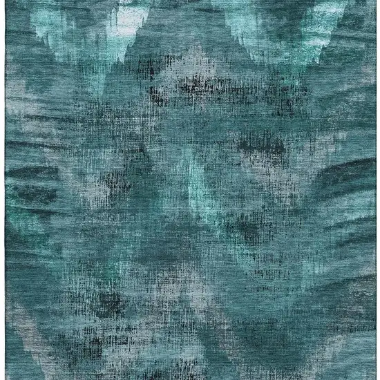 Teal And Gray Abstract Washable Area Rug With UV Protection Photo 4
