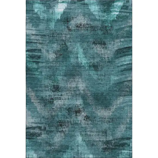 Teal And Gray Abstract Washable Area Rug With UV Protection Photo 1