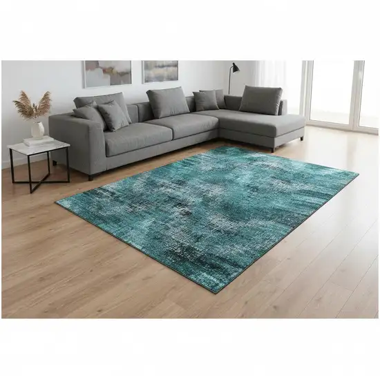 Teal And Gray Abstract Washable Area Rug With UV Protection Photo 2
