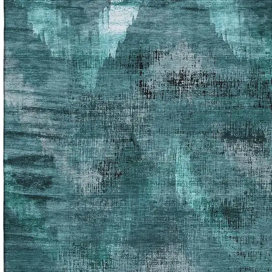Teal And Gray Abstract Washable Area Rug With UV Protection Photo 3