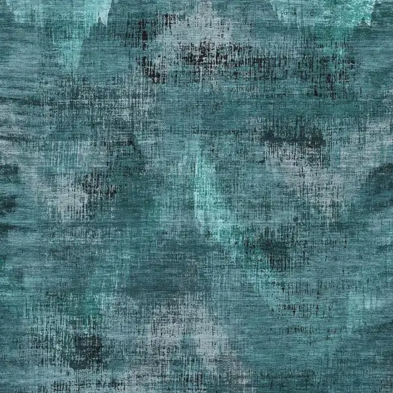 Teal And Gray Abstract Washable Area Rug With UV Protection Photo 3