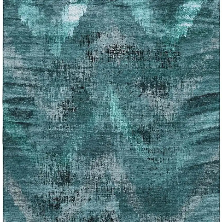 Teal And Gray Abstract Washable Area Rug With UV Protection Photo 4