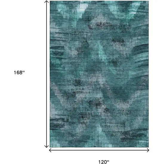 Teal And Gray Abstract Washable Area Rug With UV Protection Photo 3