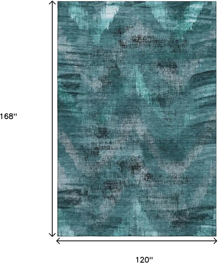 Teal And Gray Abstract Washable Area Rug With UV Protection Photo 3