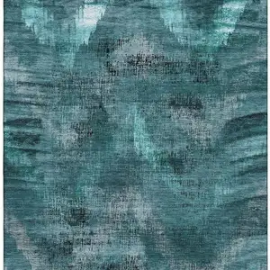 Photo of Teal And Gray Abstract Washable Area Rug With UV Protection