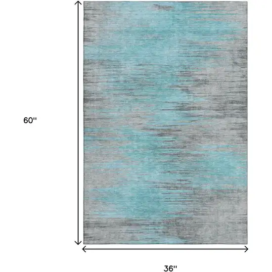 Teal And Gray Abstract Washable Area Rug With UV Protection Photo 3