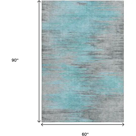 Teal And Gray Abstract Washable Area Rug With UV Protection Photo 3