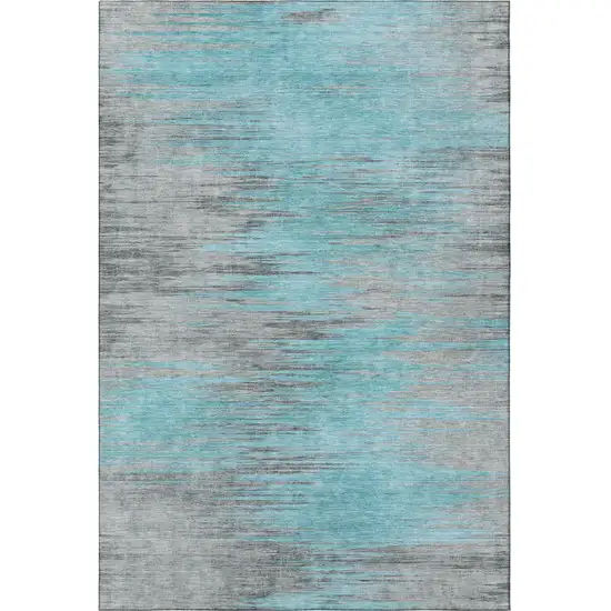 Teal And Gray Abstract Washable Area Rug With UV Protection Photo 4