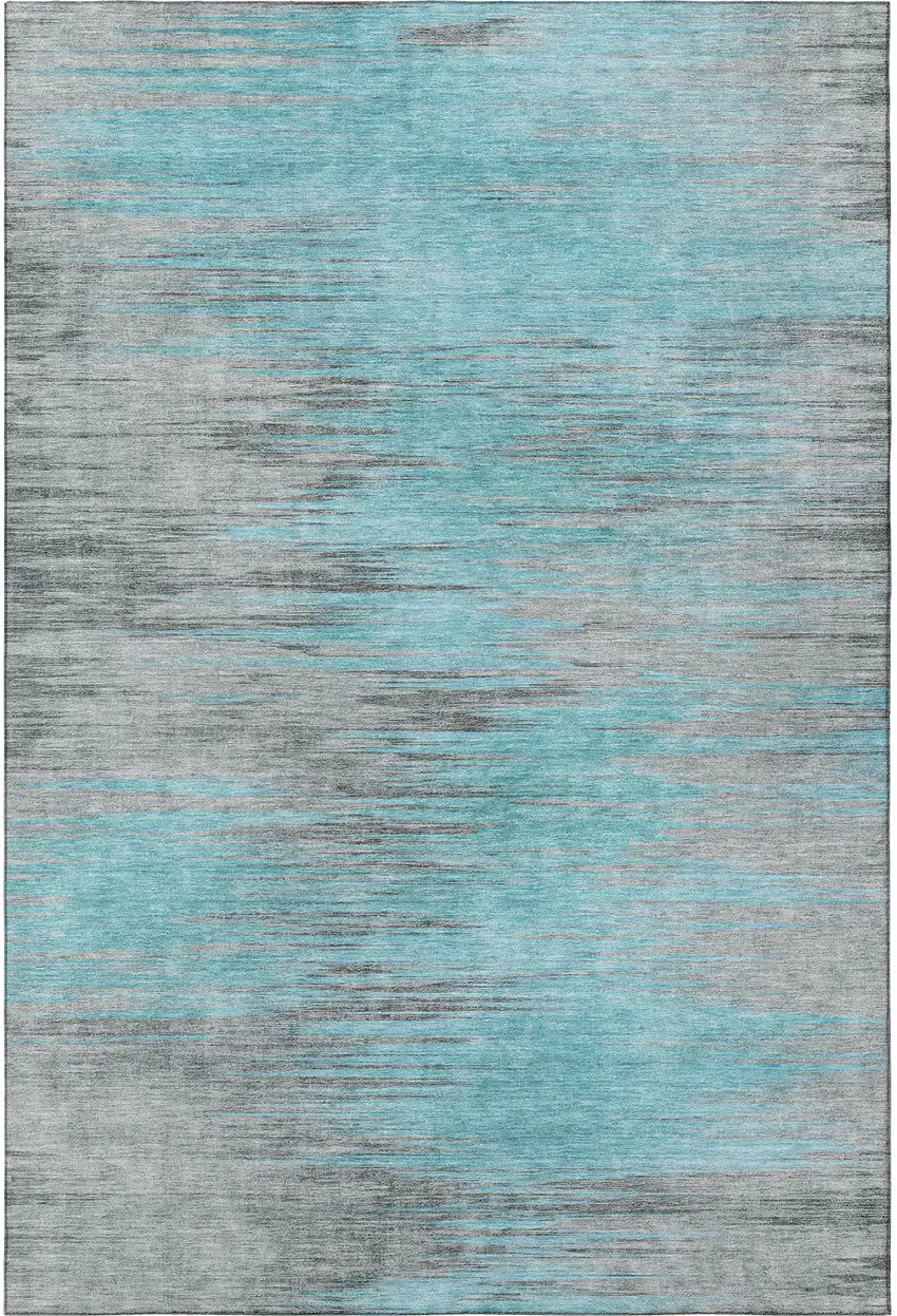 Teal And Gray Abstract Washable Area Rug With UV Protection Photo 4