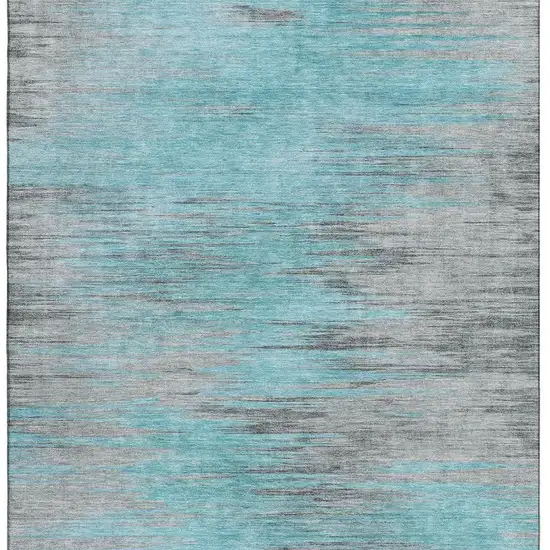 Teal And Gray Abstract Washable Area Rug With UV Protection Photo 3