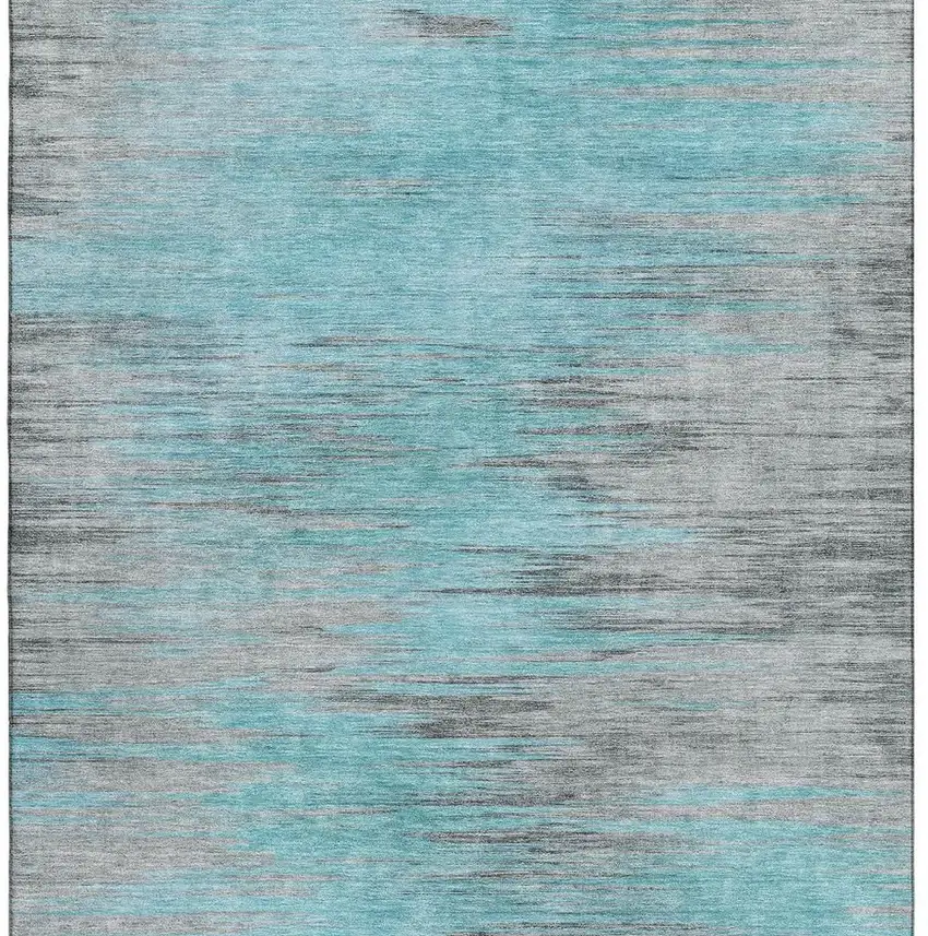 Teal And Gray Abstract Washable Area Rug With UV Protection Photo 3